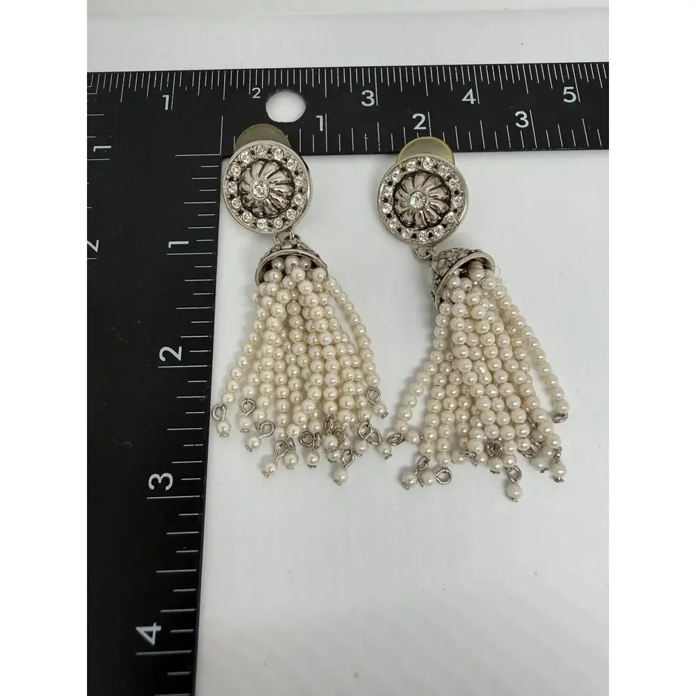 VINTAGE Avon Pearl Tassel Rhinestone Earrings Art Deco Gatsby Old Hollywood Glam